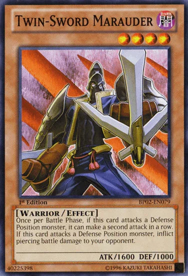 1st Edition, Battle Pack 2: War of the Giants, Dark, Effect Monster, Mosaic Rare, Unlimited, Warrior Twin-Sword Marauder [BP02-EN079] Mosaic Rare - Trading Card World