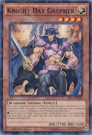 1st Edition, Battle Pack 3: Monster League, Gemini/Effect Monster, Light, Shatterfoil Rare, Warrior Knight Day Grepher [BP03-EN109] Shatterfoil Rare - Trading Card World