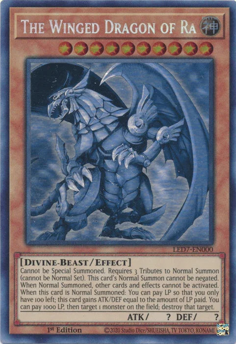 1st Edition, Divine, Divine-Beast, Effect Monster, Ghost Rare, Legendary Duelists: Rage of Ra, Unlimited The Winged Dragon of Ra (Ghost Rare) [LED7-EN000] Ghost Rare - Trading Card World