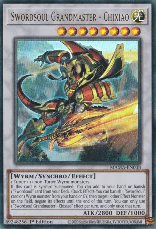 1st Edition, Light, Magnificent Mavens, Synchro/Effect Monster, Ultra Rare, Wyrm Swordsoul Grandmaster - Chixiao [MAMA-EN038] Ultra Rare - Trading Card World