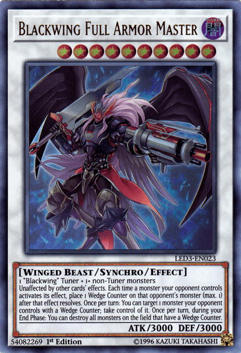 1st Edition, Dark, Legendary Duelists: White Dragon Abyss, Synchro/Effect Monster, Ultra Rare, Winged Beast Blackwing Full Armor Master [LED3-EN023] Ultra Rare - Trading Card World