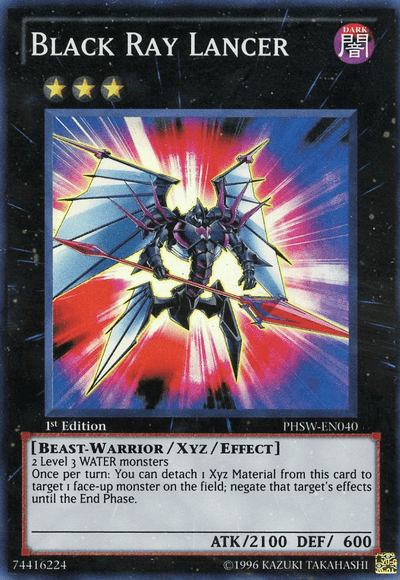 1st Edition, Beast-Warrior, Dark, Photon Shockwave, Super Rare, Unlimited, Xyz/Effect Monster Black Ray Lancer [PHSW-EN040] Super Rare - Trading Card World