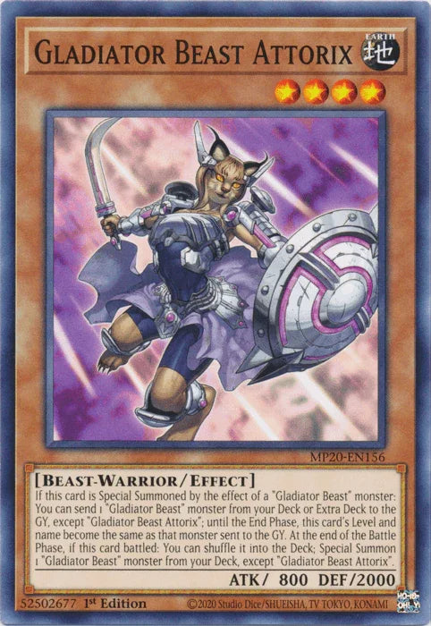 1st Edition, 2020 Tin of Lost Memories, Beast-Warrior, Common, Earth, Effect Monster Gladiator Beast Attorix [MP20-EN156] Common - Trading Card World