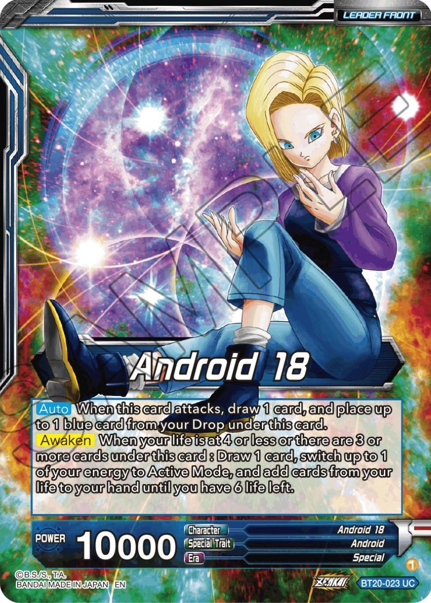 Android, Android 18, Blue, BT20-023, Leader, Normal, Parallel Foil, Power Absorbed, Special, Uncommon Android 18 // Android 18, Impenetrable Rushdown (BT20-023) [Power Absorbed] - Trading Card World