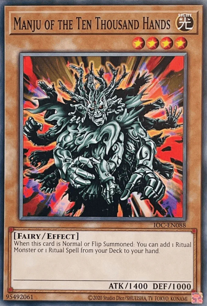 Common, Effect Monster, Fairy, Invasion of Chaos (25th Anniversary Edition), Light, Unlimited Manju of the Ten Thousand Hands (25th Anniversary) [IOC-EN088] Common - Trading Card World