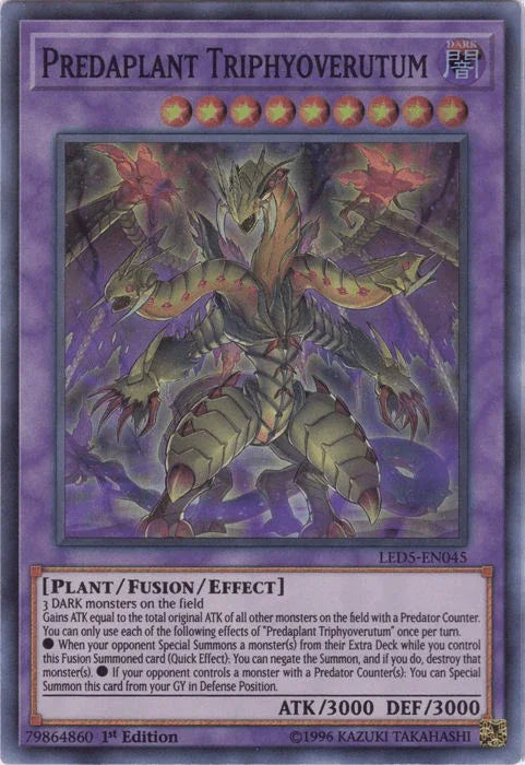 1st Edition, Dark, Fusion/Effect Monster, Legendary Duelists: Immortal Destiny, Plant, Super Rare Predaplant Triphyoverutum [LED5-EN045] Super Rare - Trading Card World