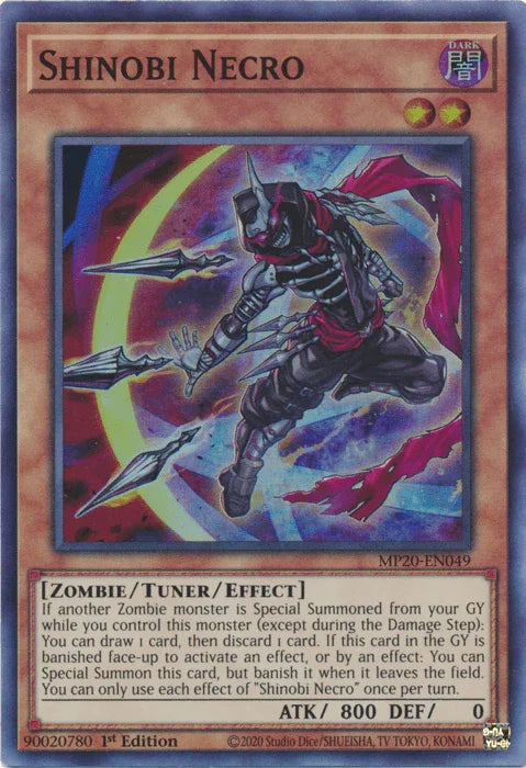 1st Edition, 2020 Tin of Lost Memories, Dark, Super Rare, Tuner/Effect Monster, Zombie Shinobi Necro [MP20-EN049] Super Rare - Trading Card World