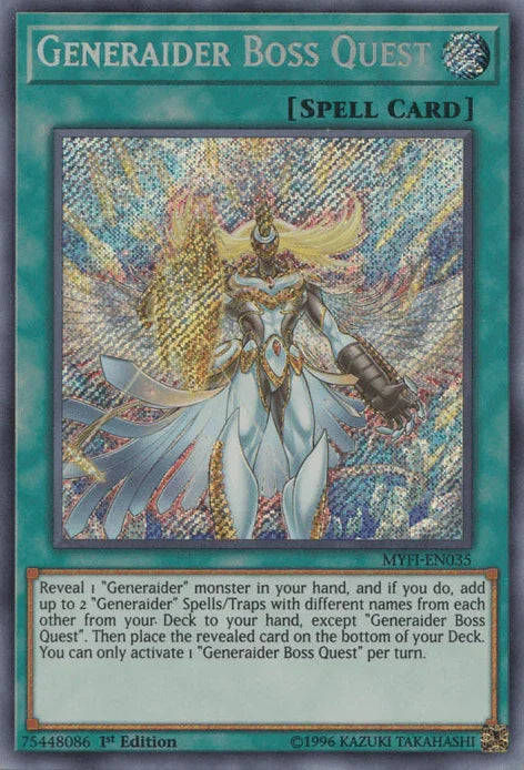 1st Edition, Mystic Fighters, Normal Spell, Secret Rare, Spell Generaider Boss Quest [MYFI-EN035] Secret Rare - Trading Card World