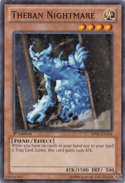 1st Edition, Battle Pack: Epic Dawn, Effect Monster, Fiend, Light, Starfoil Rare, Unlimited Theban Nightmare [BP01-EN134] Starfoil Rare - Trading Card World