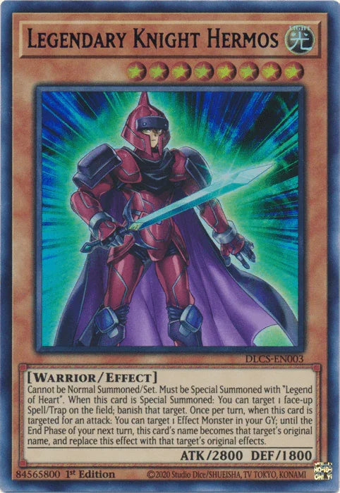 1st Edition, Dragons of Legend: The Complete Series, Effect Monster, Light, Ultra Rare, Warrior Legendary Knight Hermos (Purple) [DLCS-EN003] Ultra Rare - Trading Card World