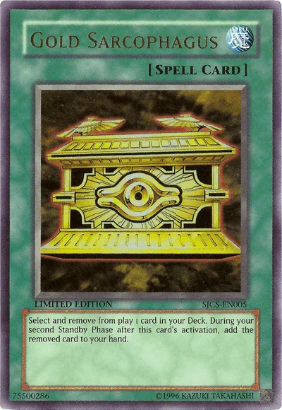 Limited, Normal Spell, Shonen Jump Championship Series Promos, Spell, Super Rare Gold Sarcophagus [SJCS-EN005] Super Rare - Trading Card World
