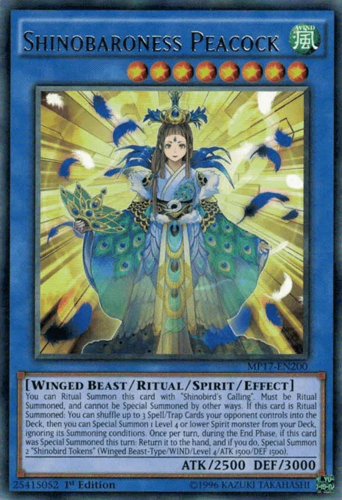 1st Edition, 2017 Mega-Tins Mega Pack, Rare, Ritual/Spirit/Effect Monster, Wind, Winged Beast Shinobaroness Peacock [MP17-EN200] Rare - Trading Card World