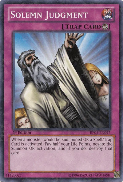 1st Edition, Battle Pack: Epic Dawn, Counter Trap, Starfoil Rare, Trap, Unlimited Solemn Judgment [BP01-EN047] Starfoil Rare - Trading Card World