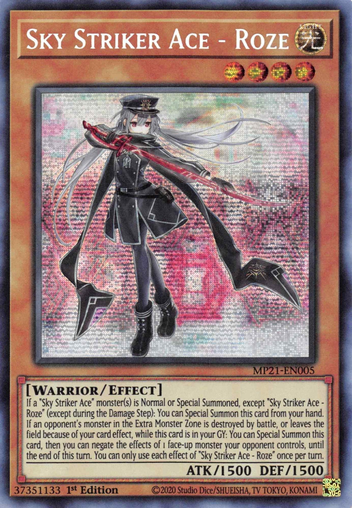 1st Edition, 2021 Tin of Ancient Battles, Effect Monster, Light, Prismatic Secret Rare, Warrior Sky Striker Ace - Roze [MP21-EN005] Prismatic Secret Rare - Trading Card World