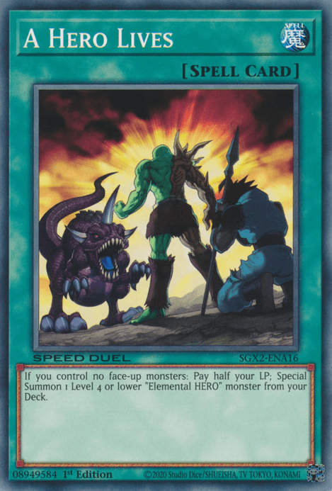 1st Edition, Common, Normal Spell, Speed Duel GX: Midterm Paradox, Spell A Hero Lives [SGX2-ENA16] Common - Trading Card World