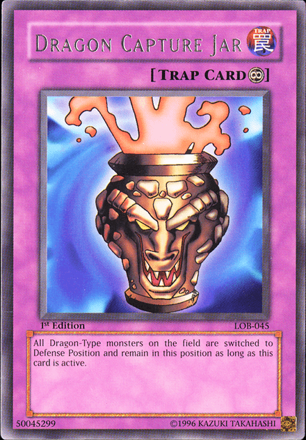 1st Edition, Continuous Trap, Rare, The Legend of Blue Eyes White Dragon, Trap, Unlimited Dragon Capture Jar [LOB-045] Rare - Trading Card World