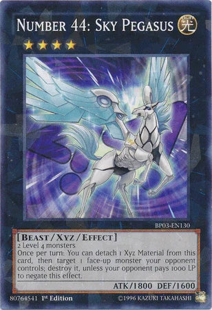 1st Edition, Battle Pack 3: Monster League, Beast, Light, Shatterfoil Rare, Xyz/Effect Monster Number 44: Sky Pegasus [BP03-EN130] Shatterfoil Rare - Trading Card World