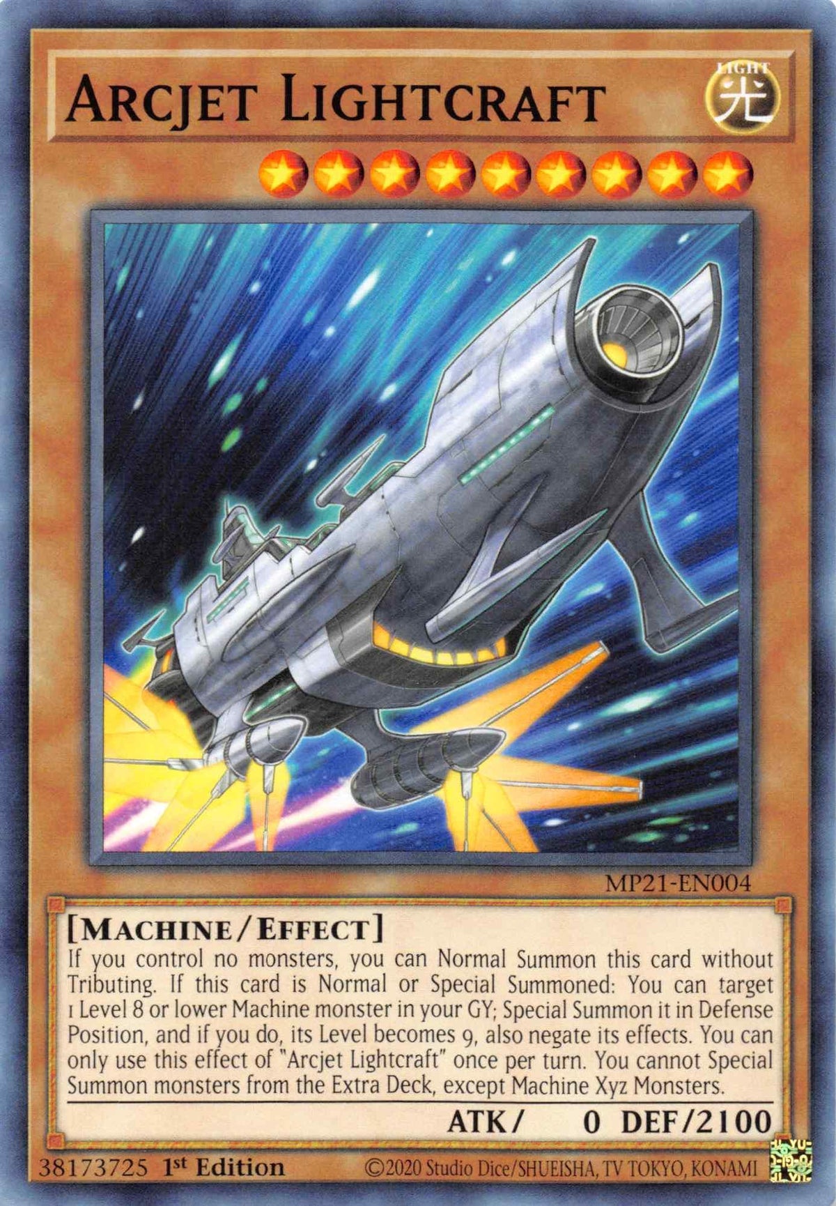 1st Edition, 2021 Tin of Ancient Battles, Common, Effect Monster, Light, Machine Arcjet Lightcraft [MP21-EN004] Common - Trading Card World