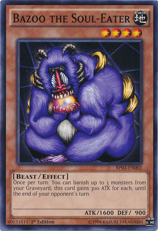 1st Edition, Battle Pack 3: Monster League, Beast, Common, Earth, Effect Monster Bazoo the Soul-Eater [BP03-EN002] Common - Trading Card World