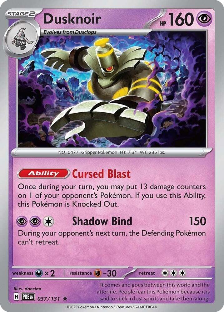 037, Darkness [x2], Fighting [-30], Holofoil, Psychic, Rare, Reverse Holofoil, Scarlet & Violet: Prismatic Evolutions Dusknoir (037/131) [Scarlet & Violet: Prismatic Evolutions] - Trading Card World