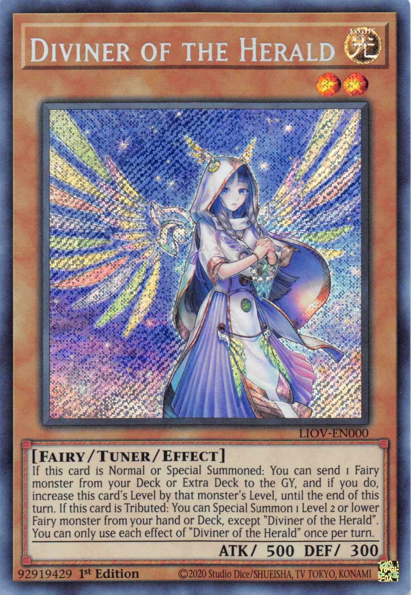 1st Edition, Fairy, Light, Lightning Overdrive, Secret Rare, Tuner/Effect Monster Diviner of the Herald [LIOV-EN000] Secret Rare - Trading Card World