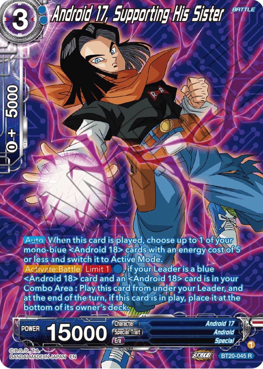 Android, Android 17, Battle, Blue, BT20-045, Parallel Foil, Power Absorbed, Rare, Special Android 17, Supporting His Sister (Silver Foil) (BT20-045) [Power Absorbed] - Trading Card World