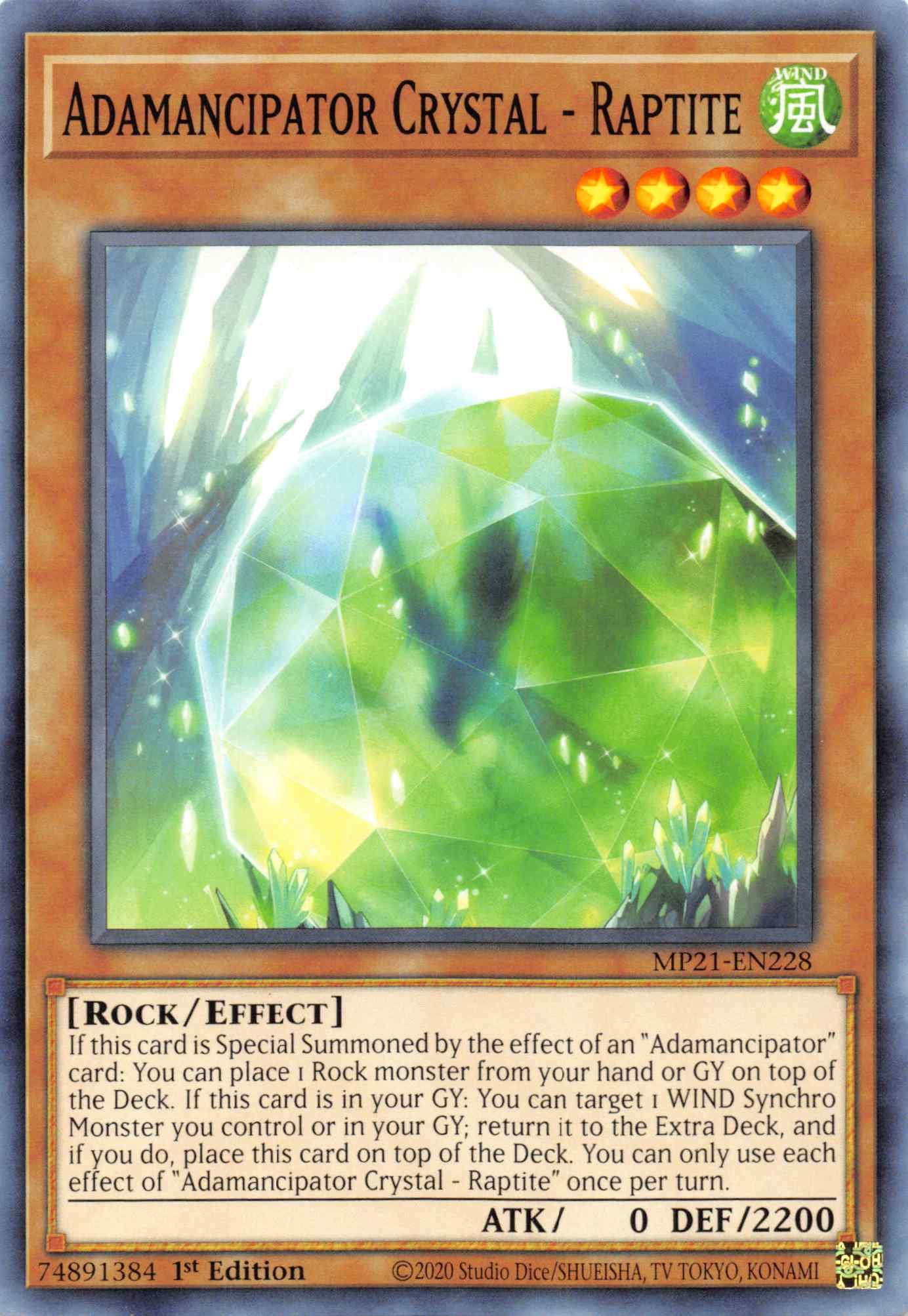 1st Edition, 2021 Tin of Ancient Battles, Common, Effect Monster, Rock, Wind Adamancipator Crystal - Raptite [MP21-EN228] Common - Trading Card World