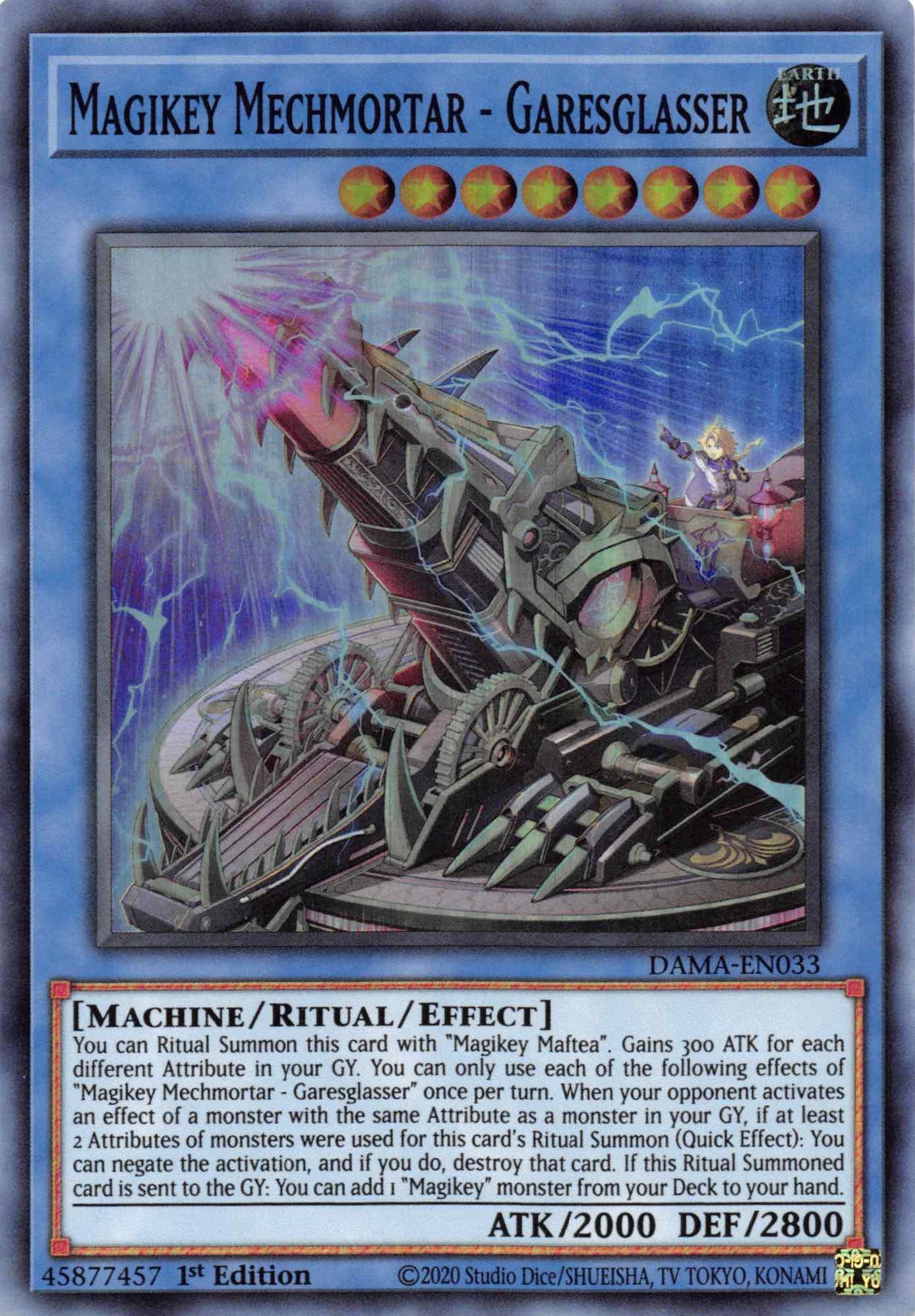 1st Edition, Dawn of Majesty, Earth, Machine, Ritual/Effect Monster, Super Rare Magikey Mechmortar - Garesglasser [DAMA-EN033] Super Rare - Trading Card World