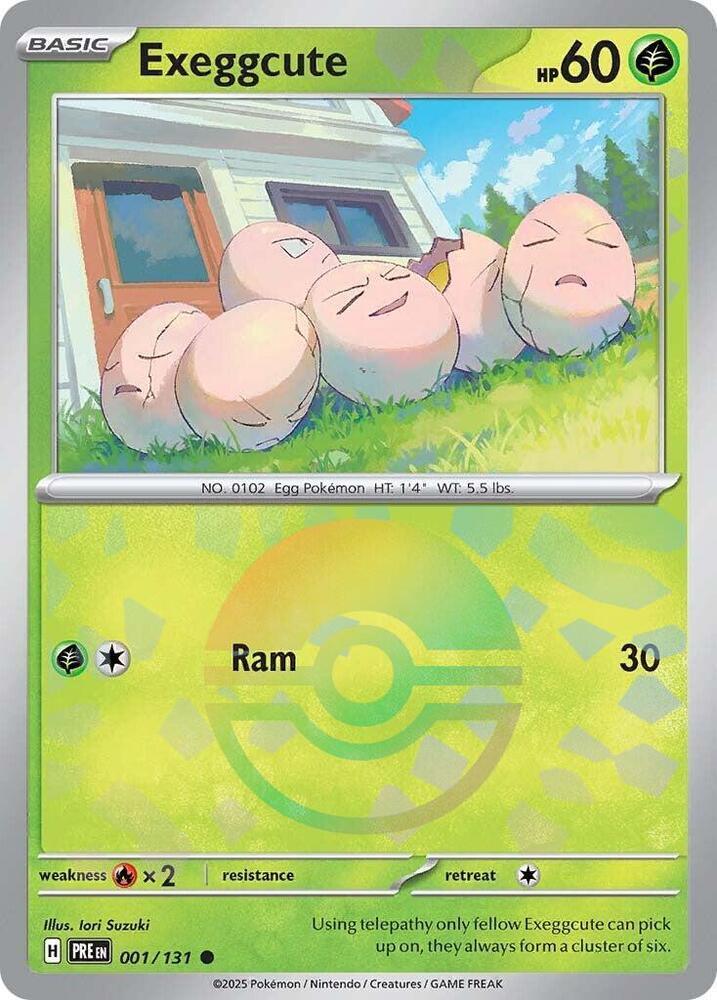 001, Common, Fire [x2], Grass, Holofoil, Scarlet & Violet: Prismatic Evolutions Exeggcute (001/131) (Poke Ball Pattern) [Scarlet & Violet: Prismatic Evolutions] - Trading Card World