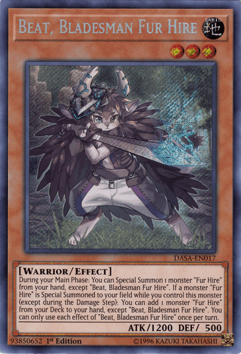 1st Edition, Dark Saviors, Earth, Effect Monster, Secret Rare, Unlimited, Warrior Beat, Bladesman Fur Hire [DASA-EN017] Secret Rare - Trading Card World