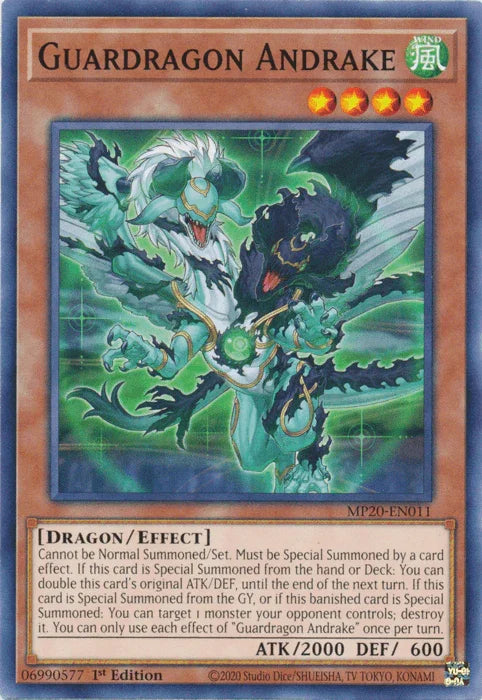 1st Edition, 2020 Tin of Lost Memories, Common, Dragon, Effect Monster, Wind Guardragon Andrake [MP20-EN011] Common - Trading Card World