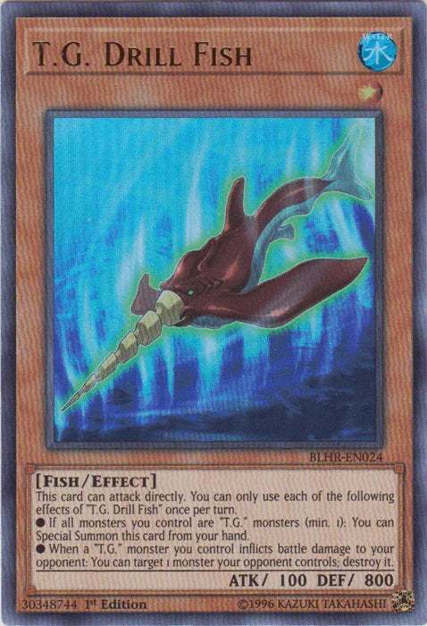 1st Edition, Battles of Legend: Hero's Revenge, Effect Monster, Fish, Ultra Rare, Water T.G. Drill Fish [BLHR-EN024] Ultra Rare - Trading Card World