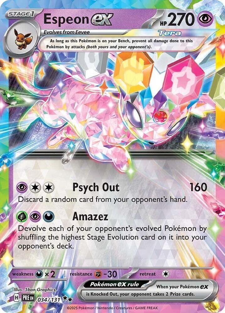 034, Darkness [x2], Double Rare, Fighting [-30], Holofoil, Psychic, Scarlet & Violet: Prismatic Evolutions Espeon ex (034/131) [Scarlet & Violet: Prismatic Evolutions] - Trading Card World