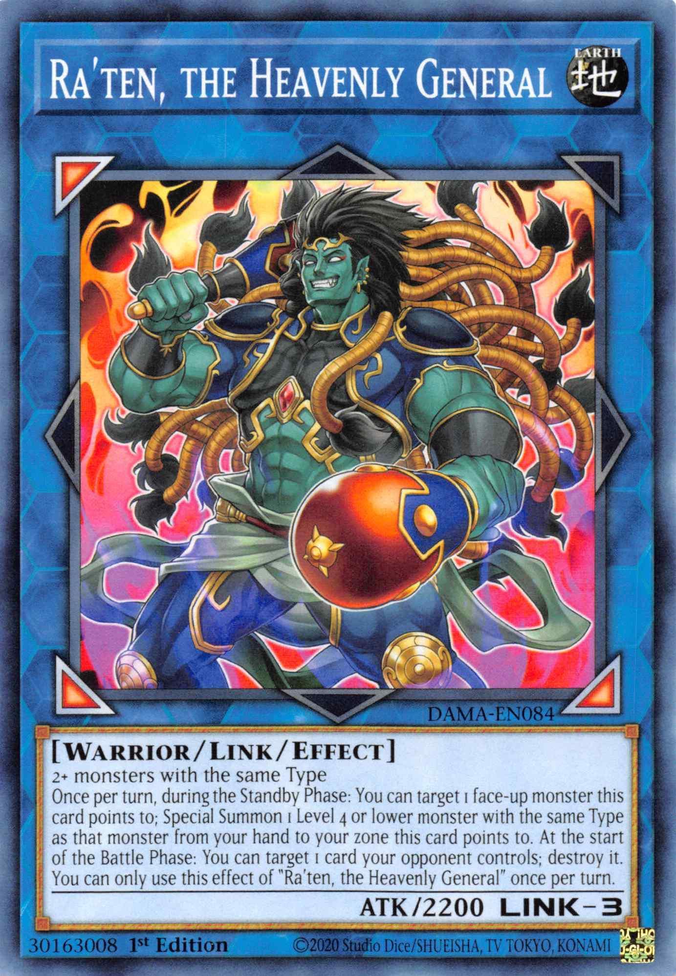 1st Edition, Common, Dawn of Majesty, Earth, Link/Effect Monster, Warrior Ra'ten, the Heavenly General [DAMA-EN084] Common - Trading Card World