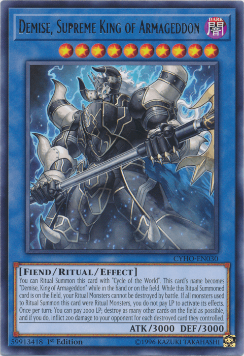 1st Edition, Cybernetic Horizon, Dark, Fiend, Rare, Ritual/Effect Monster, Unlimited Demise, Supreme King of Armageddon [CYHO-EN030] Rare - Trading Card World