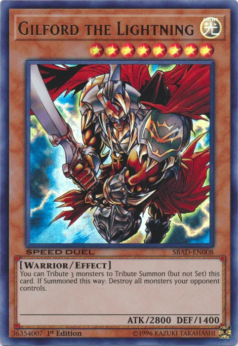1st Edition, Effect Monster, Light, Speed Duel: Attack from the Deep, Ultra Rare, Warrior Gilford the Lightning [SBAD-EN008] Ultra Rare - Trading Card World