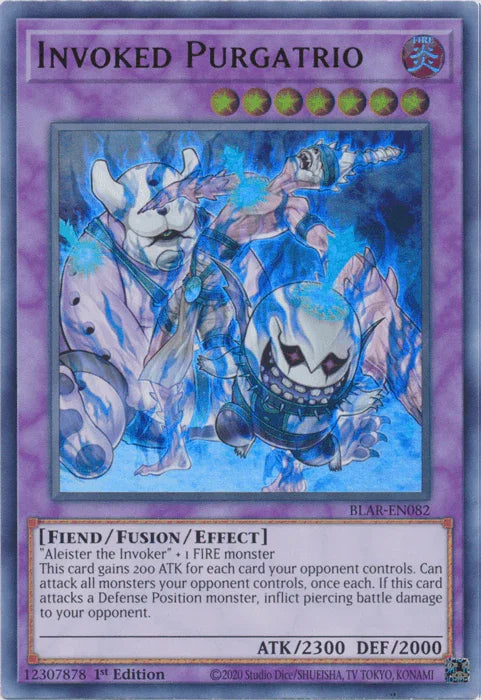 1st Edition, Battles of Legend: Armageddon, Fiend, Fire, Fusion/Effect Monster, Ultra Rare Invoked Purgatrio [BLAR-EN082] Ultra Rare - Trading Card World