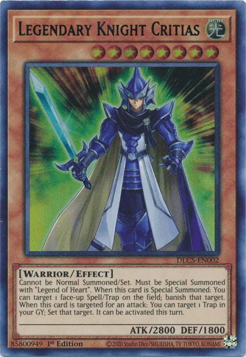 1st Edition, Dragons of Legend: The Complete Series, Effect Monster, Light, Ultra Rare, Warrior Legendary Knight Critias (Green) [DLCS-EN002] Ultra Rare - Trading Card World