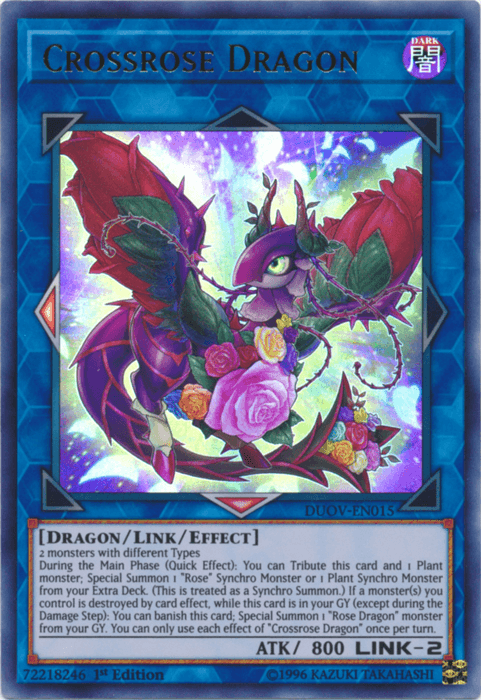 1st Edition, Dark, Dragon, Duel Overload, Link/Effect Monster, Ultra Rare Crossrose Dragon [DUOV-EN015] Ultra Rare - Trading Card World
