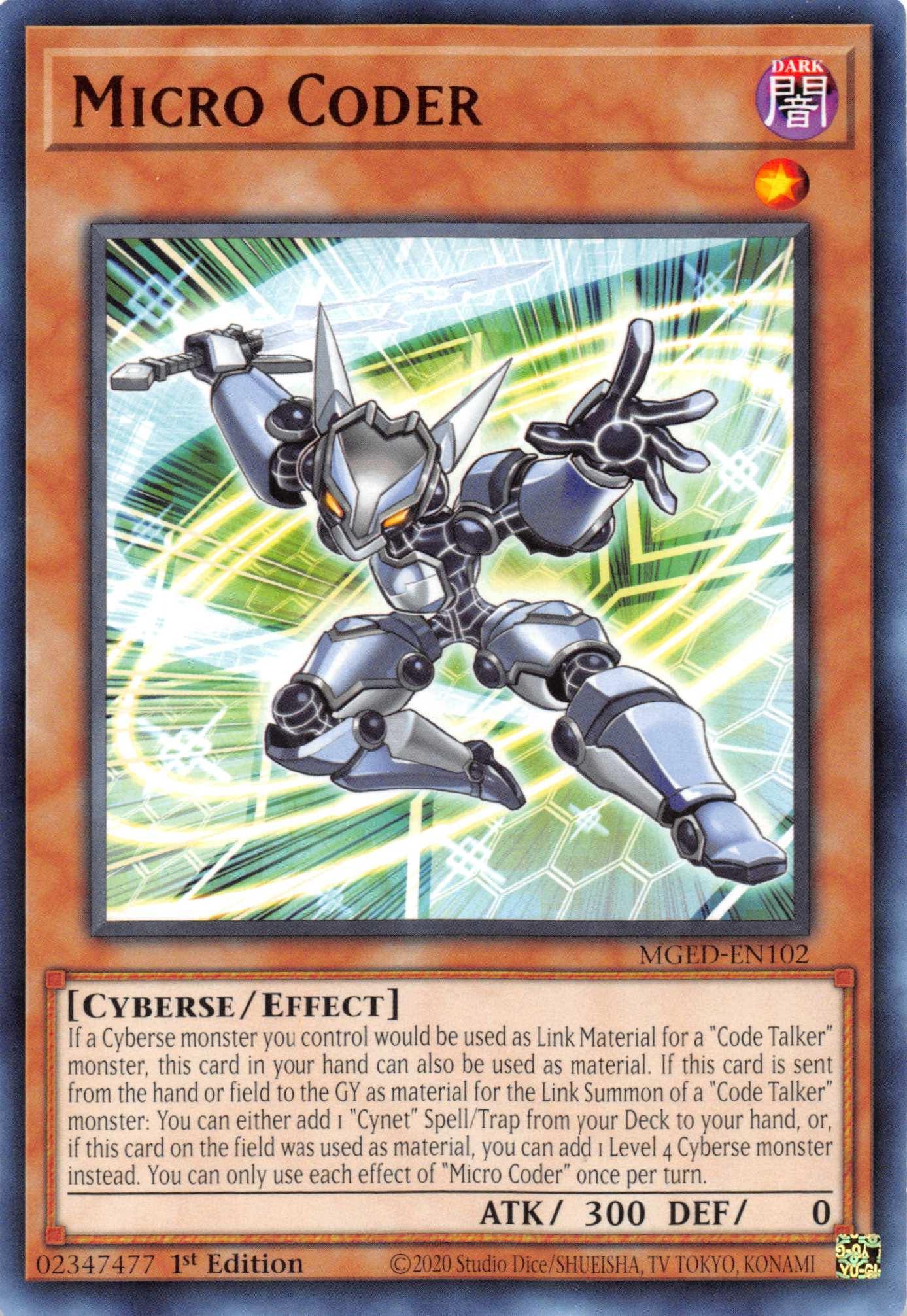 1st Edition, Cyberse, Dark, Effect Monster, Maximum Gold: El Dorado, Rare Micro Coder [MGED-EN102] Rare - Trading Card World