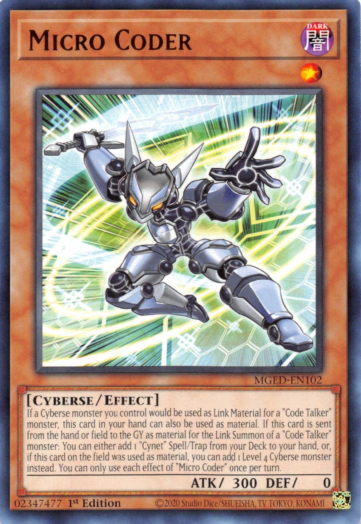 1st Edition, Cyberse, Dark, Effect Monster, Maximum Gold: El Dorado, Rare Micro Coder [MGED-EN102] Rare - Trading Card World