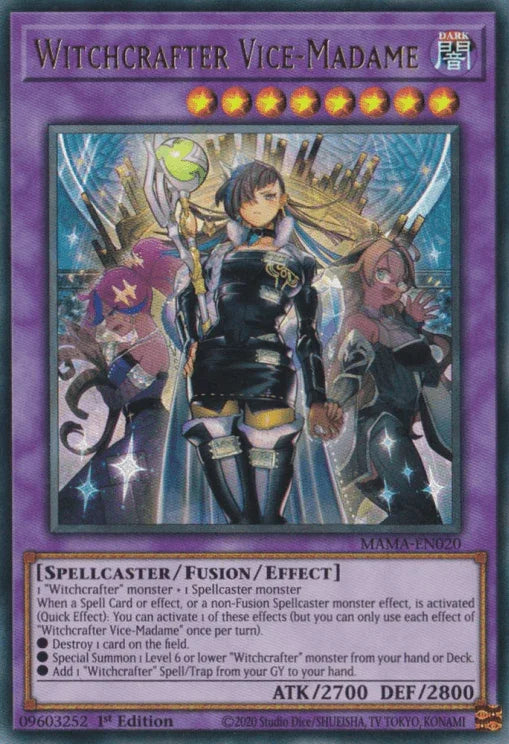 1st Edition, Dark, Fusion/Effect Monster, Magnificent Mavens, Spellcaster, Ultra Rare Witchcrafter Vice-Madame [MAMA-EN020] Ultra Rare - Trading Card World