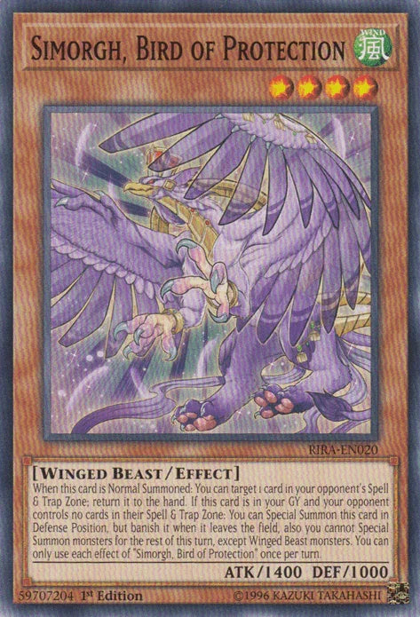 1st Edition, Common, Effect Monster, Rising Rampage, Unlimited, Wind, Winged Beast Simorgh, Bird of Protection [RIRA-EN020] Common - Trading Card World