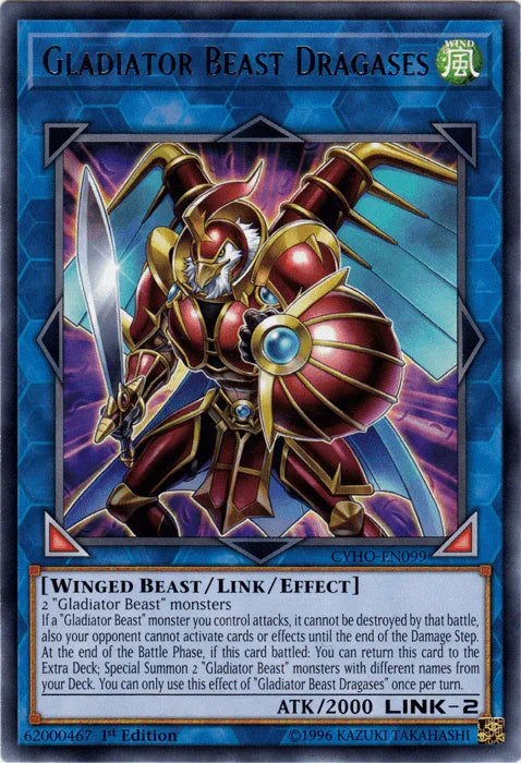 1st Edition, Cybernetic Horizon, Link/Effect Monster, Rare, Unlimited, Wind, Winged Beast Gladiator Beast Dragases [CYHO-EN099] Rare - Trading Card World