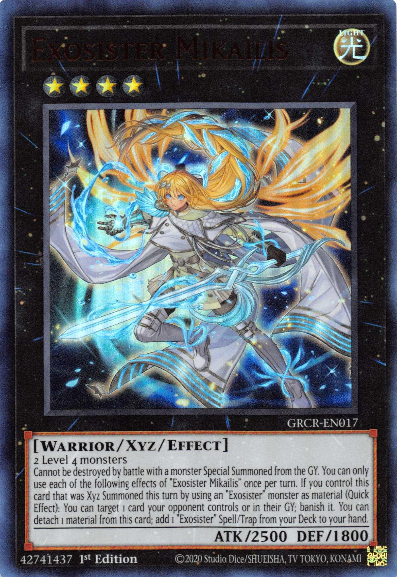 1st Edition, Light, The Grand Creators, Ultra Rare, Warrior, Xyz/Effect Monster Exosister Mikailis [GRCR-EN017] Ultra Rare - Trading Card World