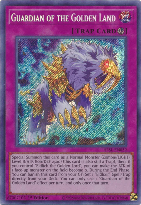 1st Edition, Continuous Trap, Secret Rare, Secret Slayers, Trap Guardian of the Golden Land [SESL-EN032] Secret Rare - Trading Card World