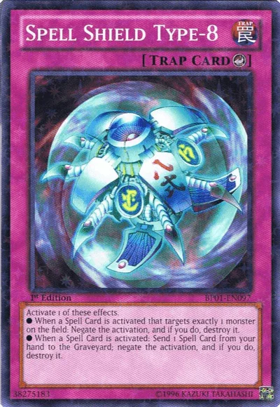 1st Edition, Battle Pack: Epic Dawn, Counter Trap, Starfoil Rare, Trap, Unlimited Spell Shield Type-8 [BP01-EN097] Starfoil Rare - Trading Card World