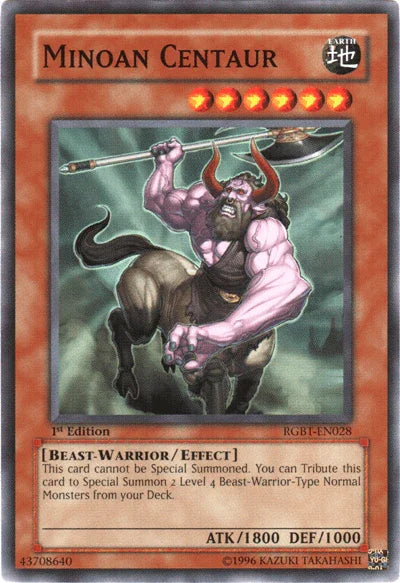 1st Edition, Beast-Warrior, Common, Earth, Effect Monster, Raging Battle, Unlimited Minoan Centaur [RGBT-EN028] Common - Trading Card World