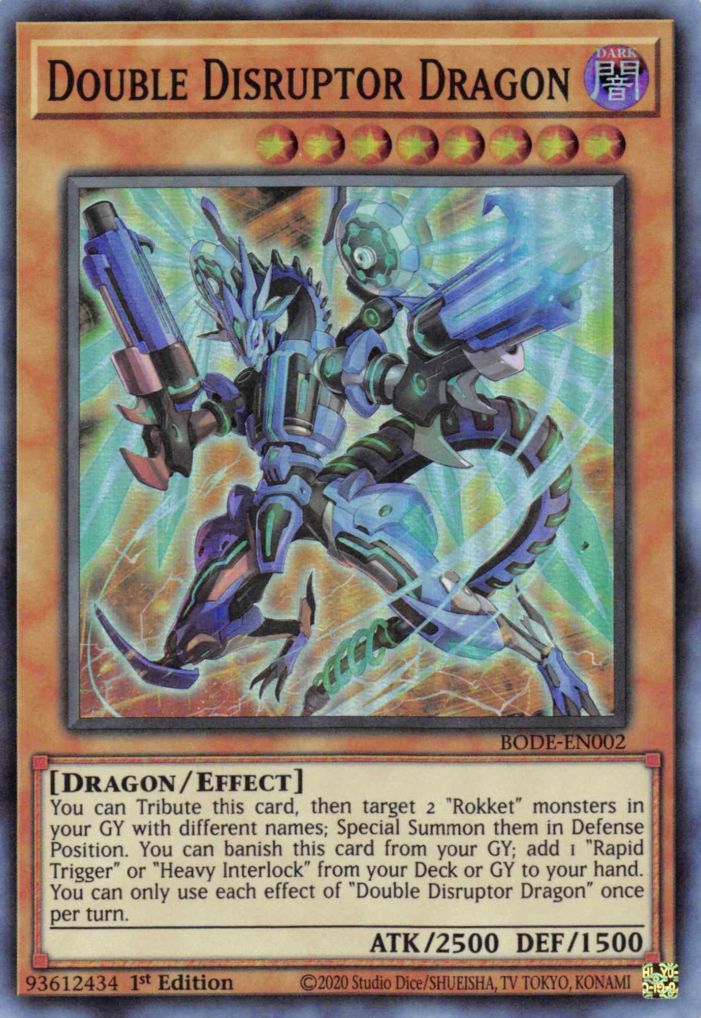 1st Edition, Burst of Destiny, Dark, Dragon, Effect Monster, Super Rare Double Disrupter Dragon [BODE-EN002] Super Rare - Trading Card World