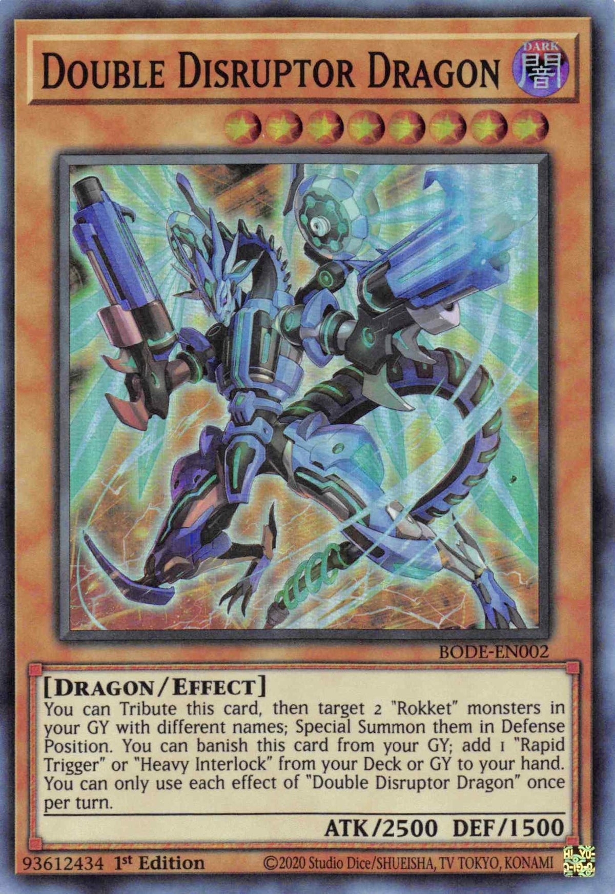 1st Edition, Burst of Destiny, Dark, Dragon, Effect Monster, Super Rare Double Disrupter Dragon [BODE-EN002] Super Rare - Trading Card World
